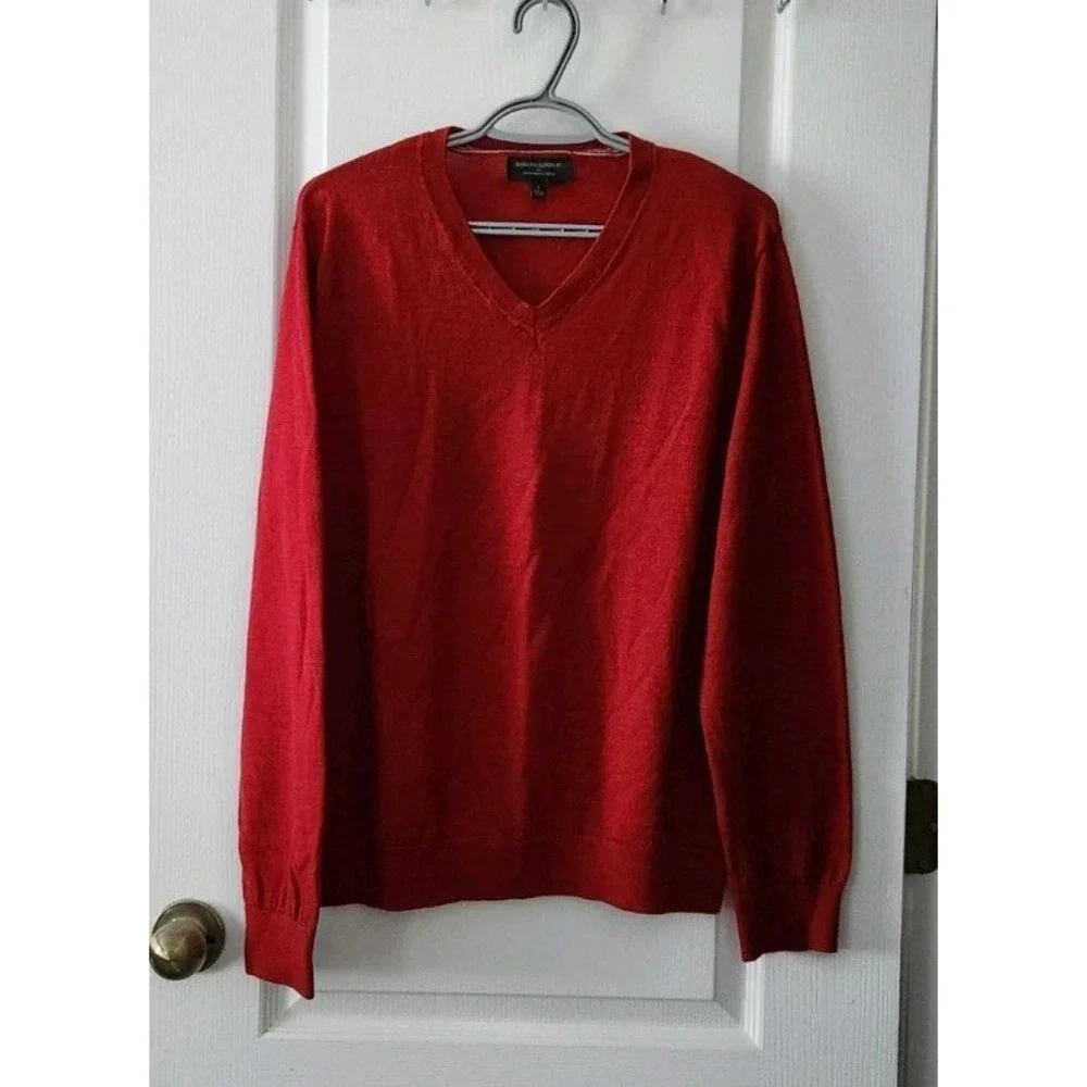 Banana Republic 100%‎ Merino Wool Red Sweater Men's V Neck Preppy Office Size L